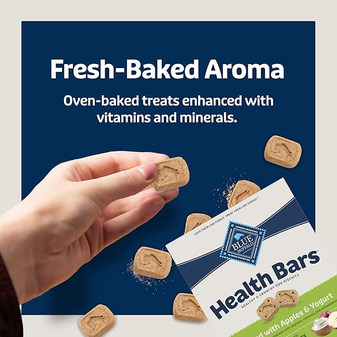 Blue Buffalo Health Bars Mini Crunchy Dog Biscuits, Oven-Baked with Natural Ingredients, Apples & Yogurt, 32-oz Bag (Pack of 2)