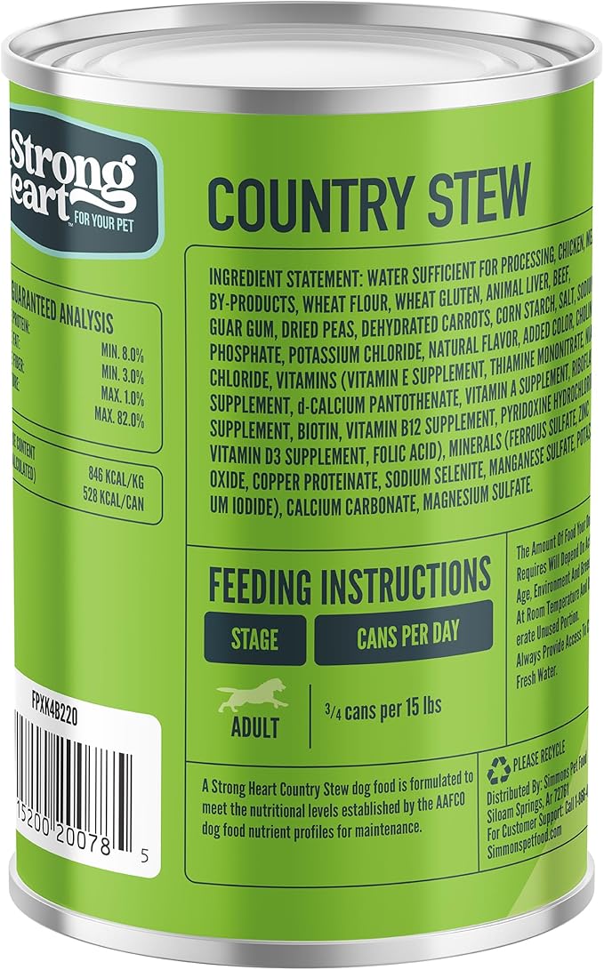 A Strong Heart Wet Dog Food, Country Stew - 22 oz Cans (Pack of 12), Made in The USA with Real Beef, Carrots & Peas