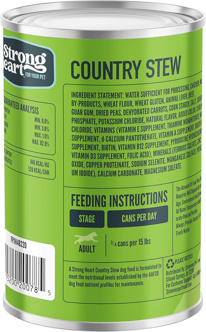 A Strong Heart Wet Dog Food, Country Stew - 22 oz Cans (Pack of 12), Made in The USA with Real Beef, Carrots & Peas