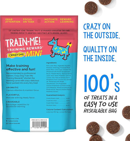 Crazy Dog Mini Train-Me! Training Treats 10 oz. Bag, Bacon Flavor, with 500 Treats per Bag, Recommended by Dog Trainers
