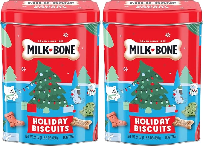 Milk-Bone Limited Edition Holiday Dog Treats, Small Biscuits, 24 Ounce Reusable Tin (Pack of 2)