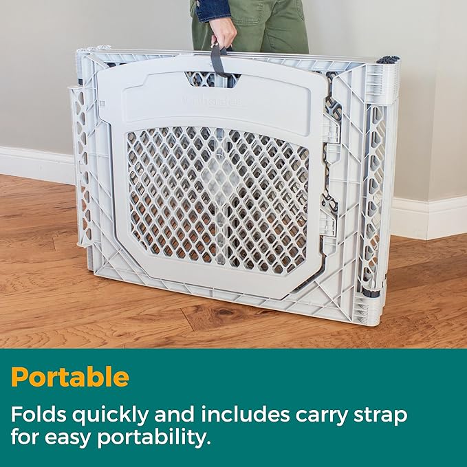 MyPet North States Petyard Plus: 5.5 Ft. Wide Folding Dog Playpen Indoor or Outdoor. 6-Panel Freestanding Play Pen Dog Gate Made in USA. 26" Tall, Light Gray