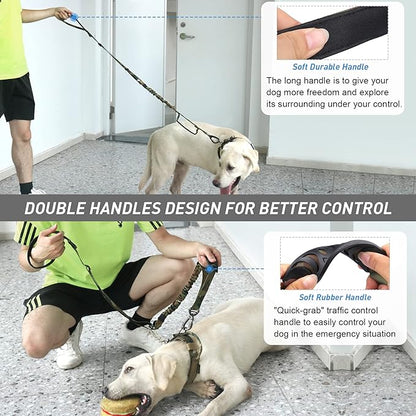 Hotsky Tactical Dog Leash Heavy Duty for Medium Large Dogs that Pull,4-6Ft Strong Bungee Shock Absorbing No Pull Dog Leash with Padded Double Handle and Car Seatbelt,CP