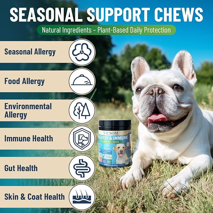 Dog Allergy Chews, 200 Dog Itching Skin Relief Chews, Immune & Seasonal Allergy Support, Paw Licking, Skin & Coat Support, Gut & Digestive Health, Dogs Allergy Relief, Chicken Flavor