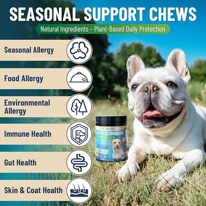 Dog Allergy Chews, 200 Dog Itching Skin Relief Chews, Immune & Seasonal Allergy Support, Paw Licking, Skin & Coat Support, Gut & Digestive Health, Dogs Allergy Relief, Chicken Flavor
