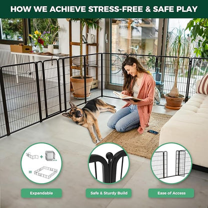 FXW Homeplus Unleashed Indoor Dog Playpen - Stress-Free and Safe Play, Heavy Duty 45 Inch 32 Panels Dog Pen for Large Dogs, Black│Patented