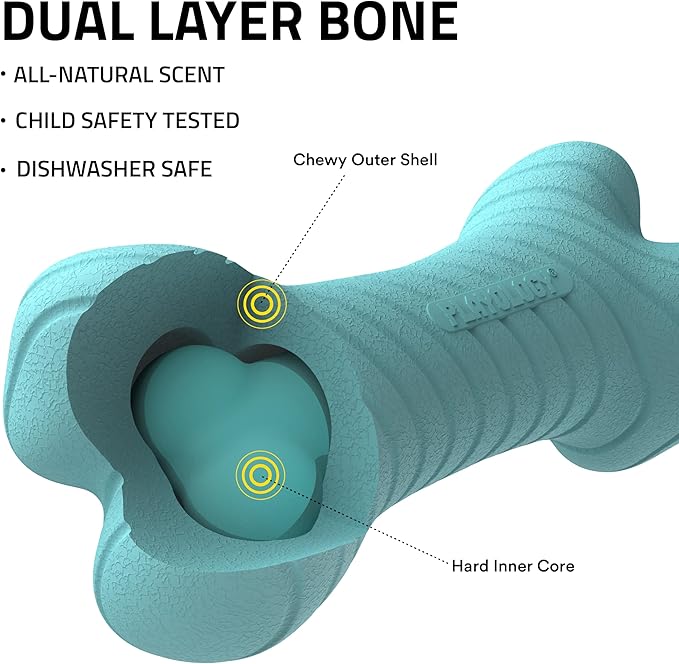 Playology Dog Toys | Dual Layer Bone Durable Chew Toy Bone for Dogs (Value 3-Pack) | Small Peanut Butter Scented Toy - Easy to Clean and Made from Non Toxic Materials