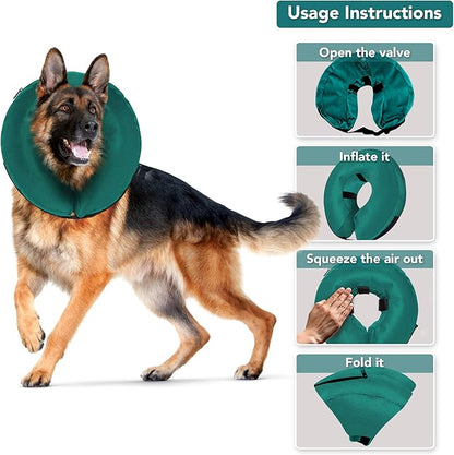 ZenPet Protective Inflatable Recovery Collar for Dogs and Cats (Teal) - Soft Pet Cone Does Not Block Vision E-Collar - Designed to Prevent Pets from Touching Stitches, Wounds and Rashes (Medium)