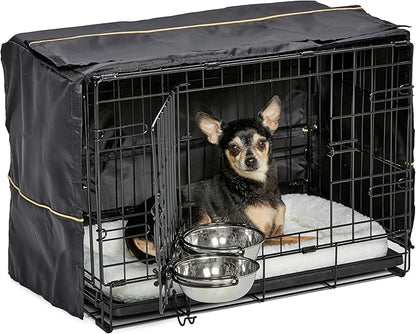 MidWest Homes for Pets XS Double Door iCrate Starter Kit, 22-inch Dog Crate Bundle for Extra-Small Dogs, Includes Cage, Pet Bed, 2 Bowls and Privacy Cover