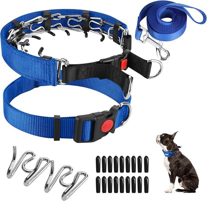 YDDHHB Dog Prong Training Collar with Nylon Cover Comfort Tips and Quick Release Snap Buckle, Dog Classic Collar and Dog Leash