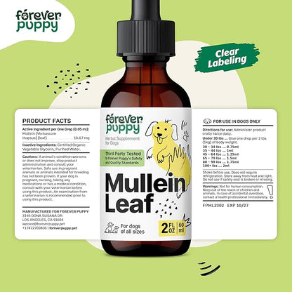 Forever Puppy Mullein Tincture for Dogs - Respiratory Health Support - Canine Mullein Drops for Lungs - Dog Food Supplements and Vitamins - All Breeds & Sizes - Sugar & Alcohol-Free - 2 fl oz
