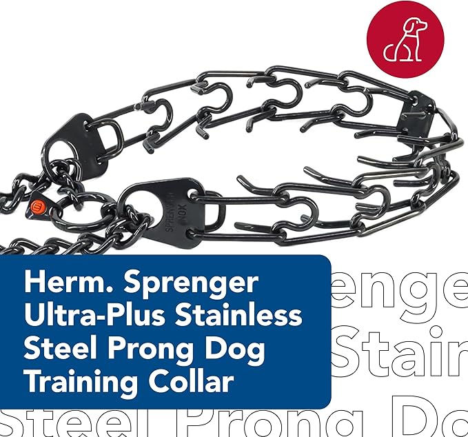 Herm Sprenger - Stainless Steel Ultra-Plus Prong Dog Training Collar - Black - 3.25 mm x 18" Neck Size; 22" Chain Length