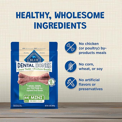 Blue Buffalo Dental Bones Mini Natural Dental Chew Dog Treats Bag,12oz. Bag,(Pack of 2)