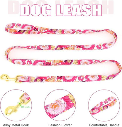 Beirui Cute Girl Dog Collars, Harnesses & Leashes Set - Adjustable Dog Collar and Leash Set with Flower - Soft Mesh Dog Vest Harness for Puppies Small Medium Dogs (Pink-2,S)