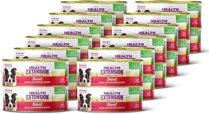 Health Extension 95% Beef Grain-Free Wet Dog Food, High Protein Recipe, Limited Ingredients, Picky Eaters, Ideal for Sensitive Stomachs 5.5 oz (Case of 24)