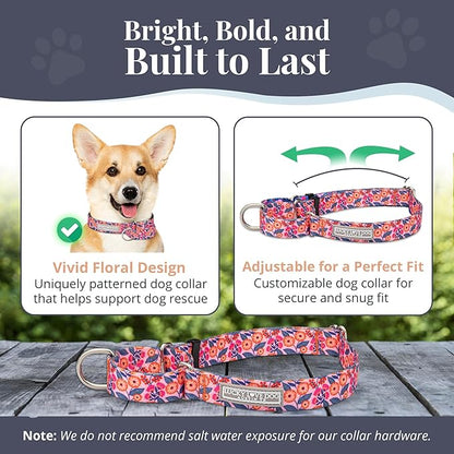 Lucky Love Dog Martingale Dog Collar - Adjustable, No-Slip, Durable, & Soft Webbing Collar for Male and Female Dogs Ideal for Training & Walking - Rosie, Small