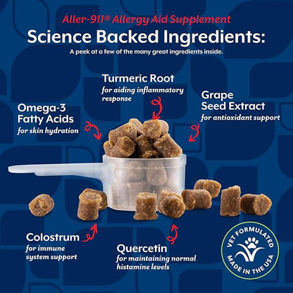 NaturVet Scoopables Aller-911 Dog Allergy Support Vitamins - Supports Immunity & Seasonal Allergies in Dogs - Hickory Smoked Bacon Flavored Pet Health Supplement | 11oz Bag