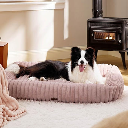 Bedsure ComfyFleece™ Cute Dog Bed for Extra Large Dogs - Washable Furry Puppy Beds, Rectangle Orthopedic XL Pet Beds with Removable Zipper Cover, 43x30x8inches, Blush Pink