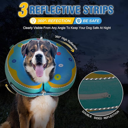 Inflatable Reflective Dog Cone Collar Alternative After Surgery,Dog Neck Donut,Recovery Soft Protective E Collar,Adjustable,for Small Medium and Large Dog Cats (Blue, M)