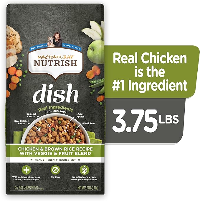 Nutrish Dish Premium Natural Dry Dog Food, Chicken & Brown Rice Recipe with Veggies & Fruit (Rachael Ray), 3.75 Pound Bag (Pack of 2)