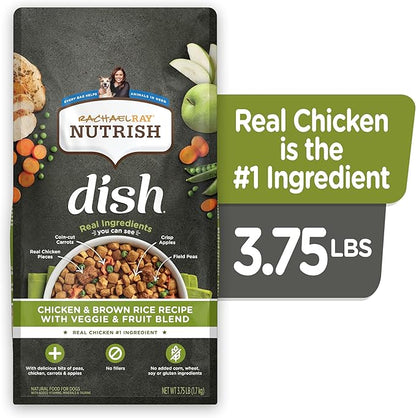 Nutrish Dish Premium Natural Dry Dog Food, Chicken & Brown Rice Recipe with Veggies & Fruit (Rachael Ray), 3.75 Pound Bag
