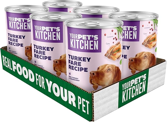 Your PET'S Kitchen Wet Dog Food, Turkey Fare Recipe - 13.2 oz Cans (Pack of 6), Made in The USA with Real Turkey