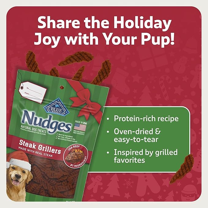 Blue Buffalo Nudges Grillers Dog Treats, Steak, 5-oz. Seasonal Bag (Pack of 2)
