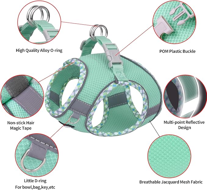 AIITLE Escape-Proof Dog Harness - Extra Soft Jacquard Fabric with Moisture-Wicking Lining, Adjustable Fit for Boston Terrier, Pekingese - Running, Playdates, Outdoor Adventures (Turquoise, L)