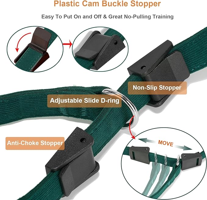 Slip Lead Dog Leash,Soft Corduroy 6 FT Dog Training Leash for Medium Large Dogs,No Pull Slip Leash and Collar with Padded Handle,Dark Green
