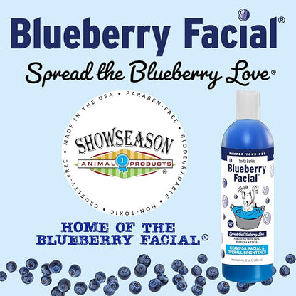ShowSeason South Bark's Blueberry Facial® Pet Shampoo 12 oz. | Brightener & Tear Stain Remover, Long-Lasting Odor Eliminator, Cruelty-Free, Paraben-Free, Made in The USA, for Dogs and Cats