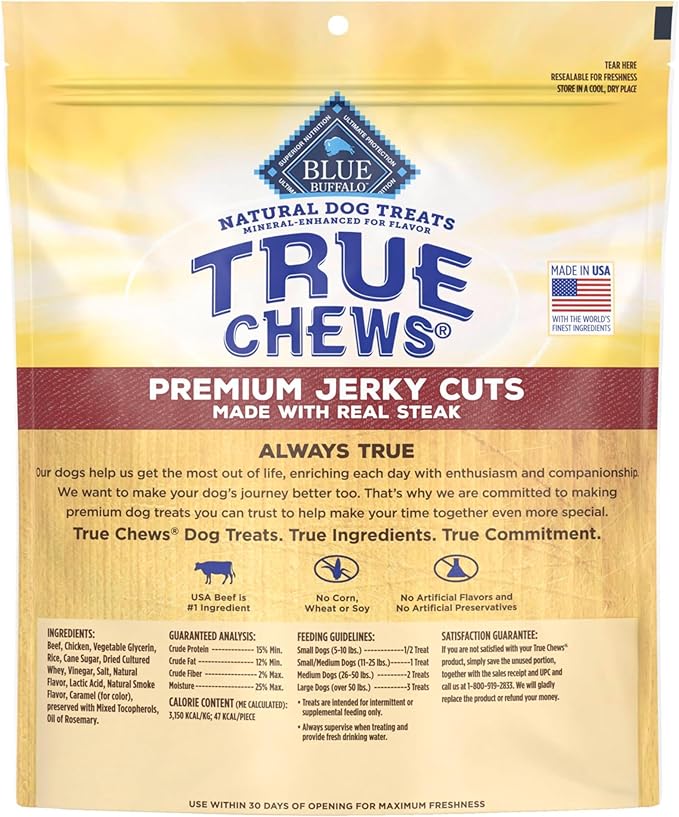 Blue Buffalo True Chews Premium Jerky Cuts Dog Treats, Made in the USA with Natural Ingredients, Beef, 10-oz Bag