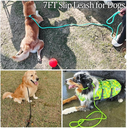 MayPaw Slip Lead Control Leash for Dogs No Pull, 13+ Colors Classic Dog Lead 7FT Pet Slip Leash, 1/4” Rope Leashes for Small Medium Animals (7ft*1/4", Blue)