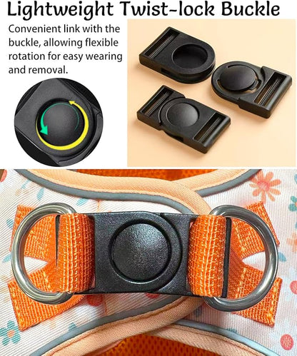 Mihqy Step in Dog Harness and Leash Set, Reflective Adjustable No Pull Dog Harness for Small Medium Dogs Puppy and Cats, Soft Padded Mesh Vest Harnesses for Girl and Boy Pets(Orange Floral,L)