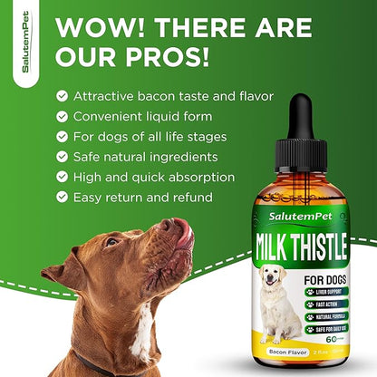 Milk Thistle for Dogs | Dog Liver Supplement for All Ages and Breeds | Here is Only Herbal Composition | + Attractive and Super Yummy Bacon Flavor | 2 Oz
