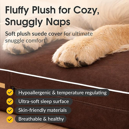 KOPEKS Orthopedic Memory Foam Dog Bed 7" Inch Thick Extra Large Dog Bed With Pillow Brown 50"x34"x10" Includes Waterproof Liner & Durable Removable Cover With Smart Design