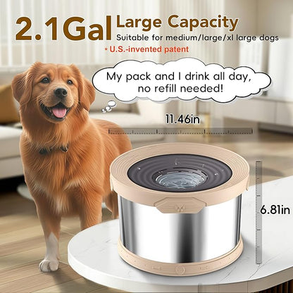 UPSKY Dog Water Bowl No Spill 8L Stainless Steel, 2.1 Gallon Large Capacity Spill-Proof Dog Bowls, Non-Slip Slow Drinking Anti-Splash Bowl for Large Messy Drinkers, No Mess Indoor/Outdoor Use, Beige