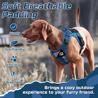 rabbitgoo Tactical Dog Harness for Large Dogs, No Pull Military Service Vest with Handle & Molle, Easy Control for Training Walking, Adjustable Reflective Straps, Blue Camo, L