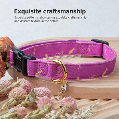 Cotton Handmade Dog Collar Cute and Distinctive Patterns Purple Fish with Pendant for Girl Boy Dogs Collars S