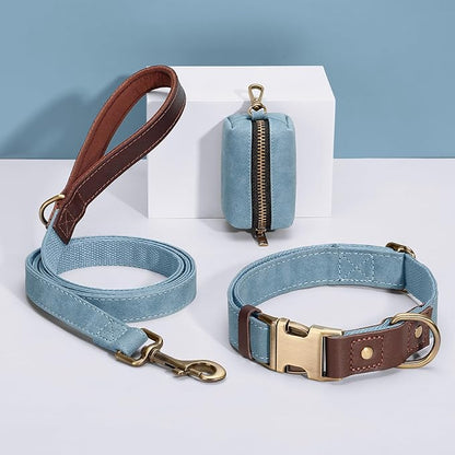 Didog Soft PU Leather Dog Collar for Large Dogs,Classic Adjustable Wide Dog Collars with Quick Release Metal Buckle,Easy Clean and Comfortable with Nylon Lining,Denim Blue,XL Neck 20-27", Width 1¼"