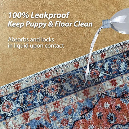 nunubaby Washable Pee Pads for Dogs, Stylish, Non-Slip and Leak-Proof Pee Pads. Reusable Potty Pads for Dogs for Crates and Floors.(Red/Floral, 18" x24" )