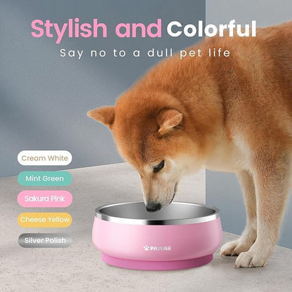 Pawaii Dog Bowl, 68 oz Double-Wall Stainless Steel Food and Water Bowl, Non-Slip Rubber Base, Dishwasher Safe, ID Tag Included, (1 Pack)