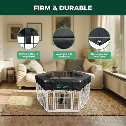 FXW Homeplus Indoor Dog Playpen with Hexagon Mesh Top Cover for Escape Prevention, 24 Inch 6 Panels Heavy Duty Dog Pen for Puppies and Small Dogs, White│Patented