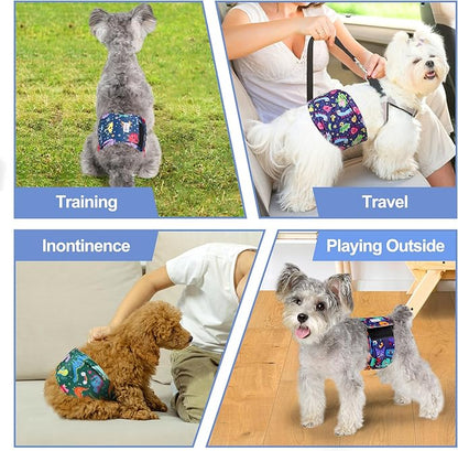5 Pack Dog Diapers Male Reusable, Premium Belly Bands for Dogs, High Absorbing Male Dog Pee Wraps for Doggie in Incontinence or Excitable Urination and Training Cartoon XS