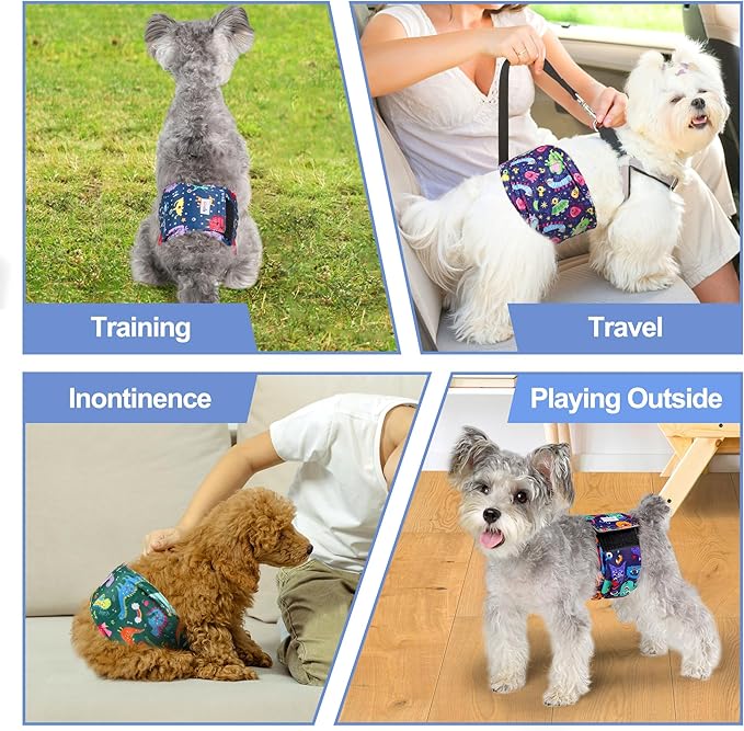 5 Pack Dog Diapers Male Reusable, Premium Belly Bands for Dogs, High Absorbing Male Dog Pee Wraps for Doggie in Incontinence or Excitable Urination and Training Cartoon XXL