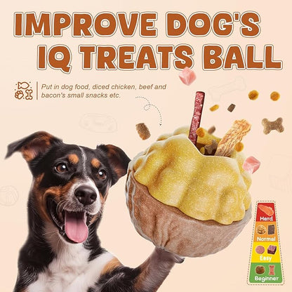 Dog Frozen Treats Toy, Cognitive Dogs Brain Stimulation Puzzle Toys for Aggressive Chewers, Interactive Dispensing Toy Enrichment Keep Them Busy No-Boredom, Tough Nylon&Coffe Wood Fillable Dog Feeder