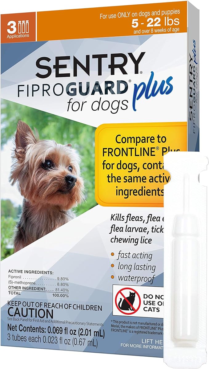 Sentry 3 Count Fiproguard Plus for Dogs Squeeze-On, 5-22-lbs (Pack of 2)