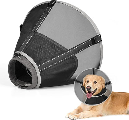 Breathable Mesh Dog Cone Collar with Soft Liner for Surgery, Elizabethan Recovery Alternative to Stop Licking,Pet Neck Collar for Large Medium Small Breeds(Black,1)