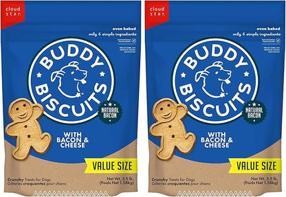 Buddy Biscuits 3.5 lbs. Bag of Crunchy Dog Treats Made with Bacon & Cheese,(Pack of 2)