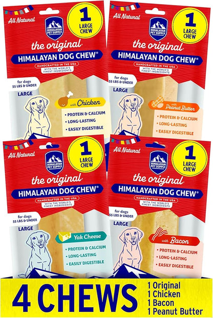 Himalayan Dog Chew Variety Pack Yak Cheese Dog Chews, The Better-for-You Chew, 100% Natural Long Lasting, Healthy Dog Treats, Lactose & Grain Free, Protein Rich, for Dogs 65 Lbs & Smaller, 4-Count