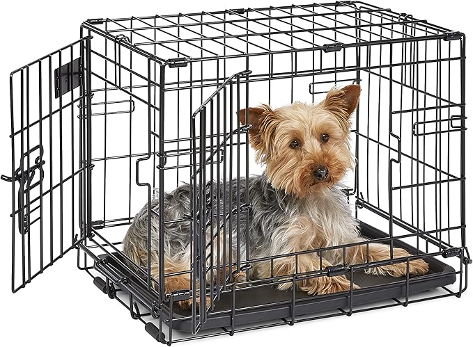 MidWest Homes for Pets 18-Inch iCrate for Tiny Breeds, Up to 10 lbs, Double Door Folding Dog Crate with Divider Panel, Leak-Proof Tray & Secure Latches, Portable, Durable & Easy to Assemble